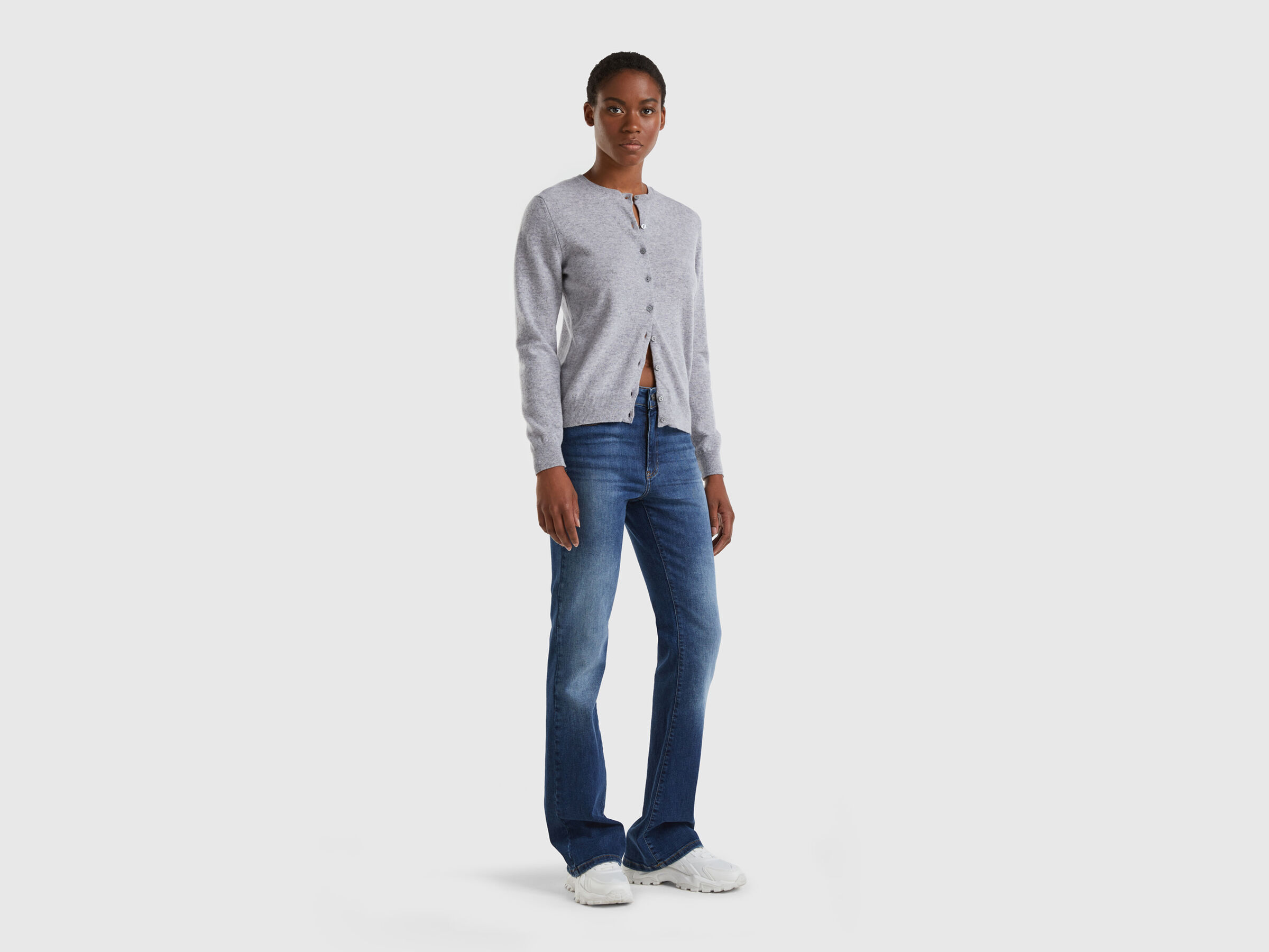 Crew neck cardigan in pure virgin wool image number 3
