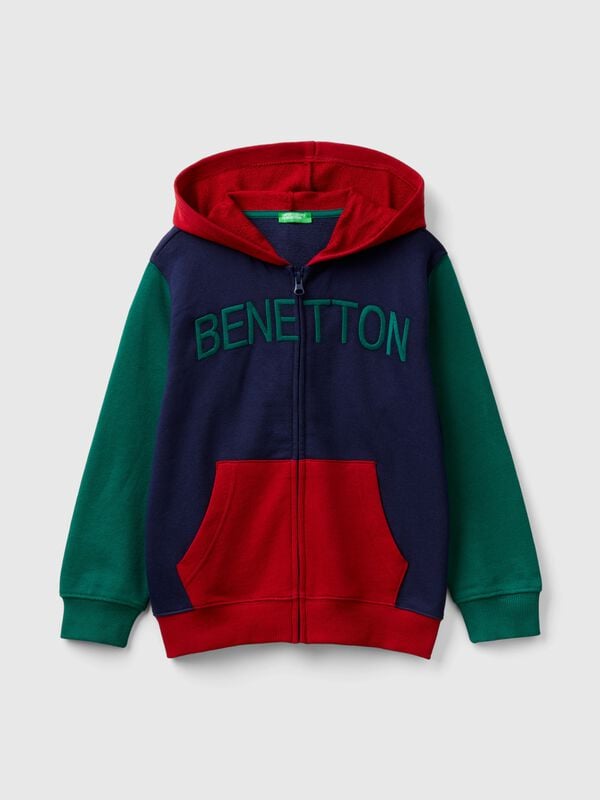 Hoodie with zip and embroidered logo Junior Boy