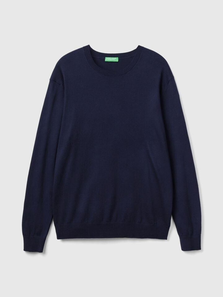 Crew neck sweater in lightweight cotton blend image number 1