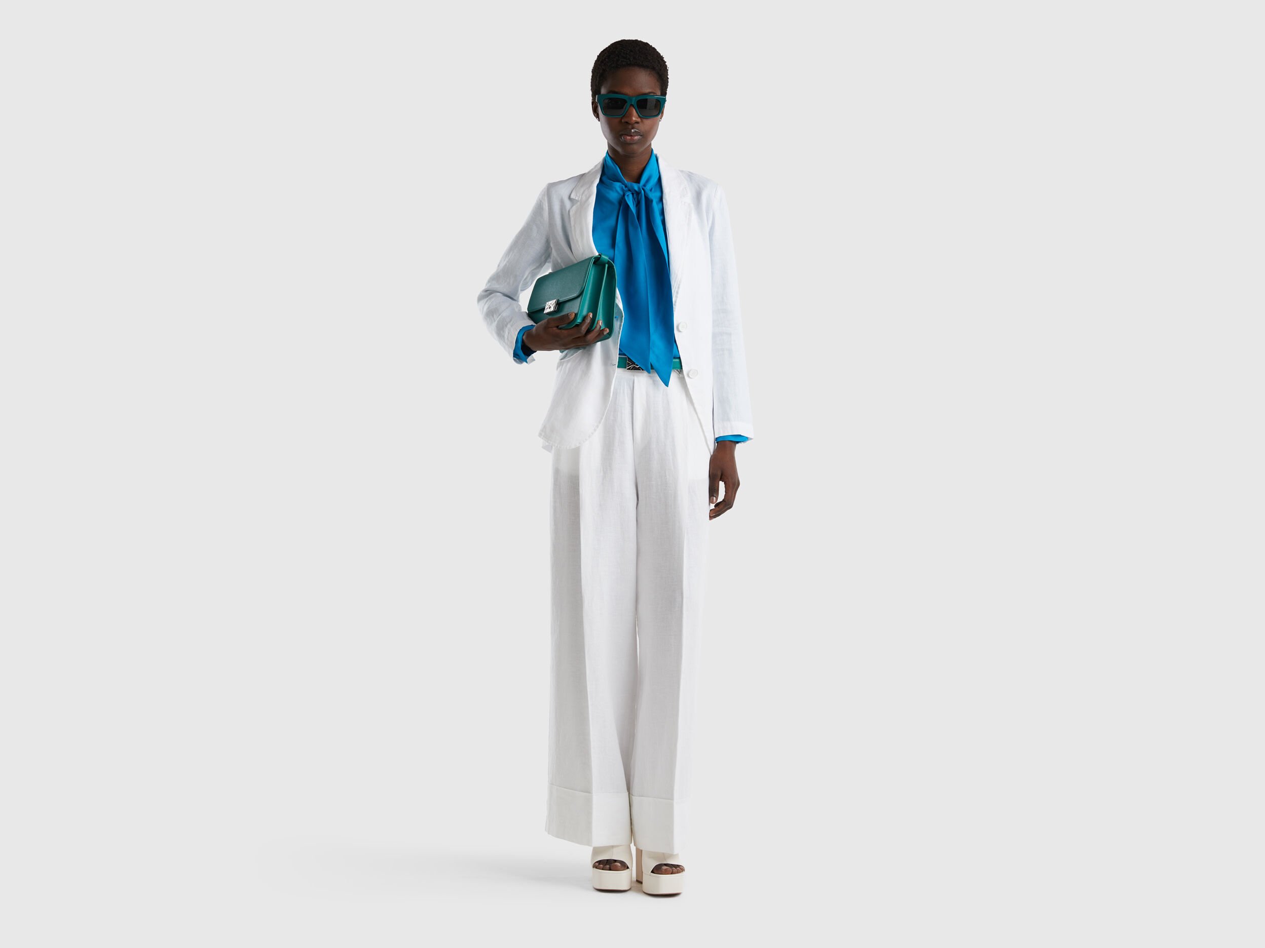 Palazzo trousers in 100 linen White Benetton