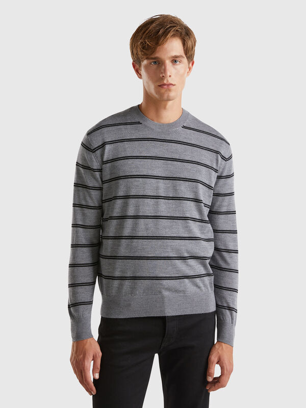 Striped sweater in pure Merino wool Men