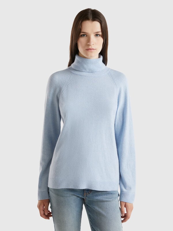 Ocean blue turtleneck in wool and cashmere blend Women