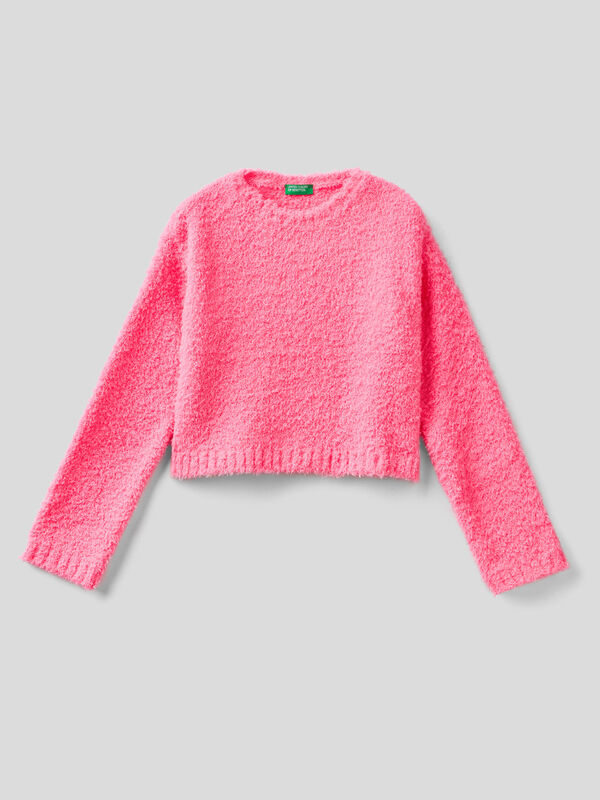 Cropped neon pink sweater with bouclé look Junior Girl
