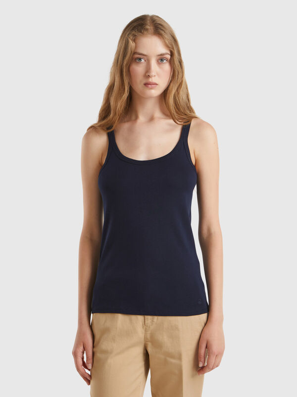 Dark blue tank top in pure cotton Women