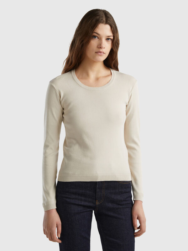 Crew neck sweater in pure cotton Women