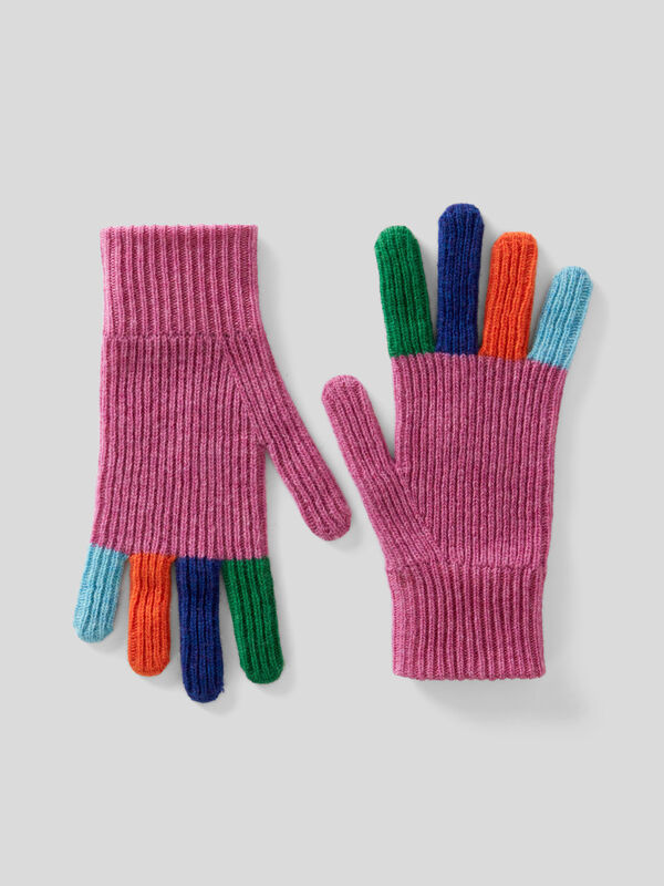 Multicolored gloves in pure Merino wool