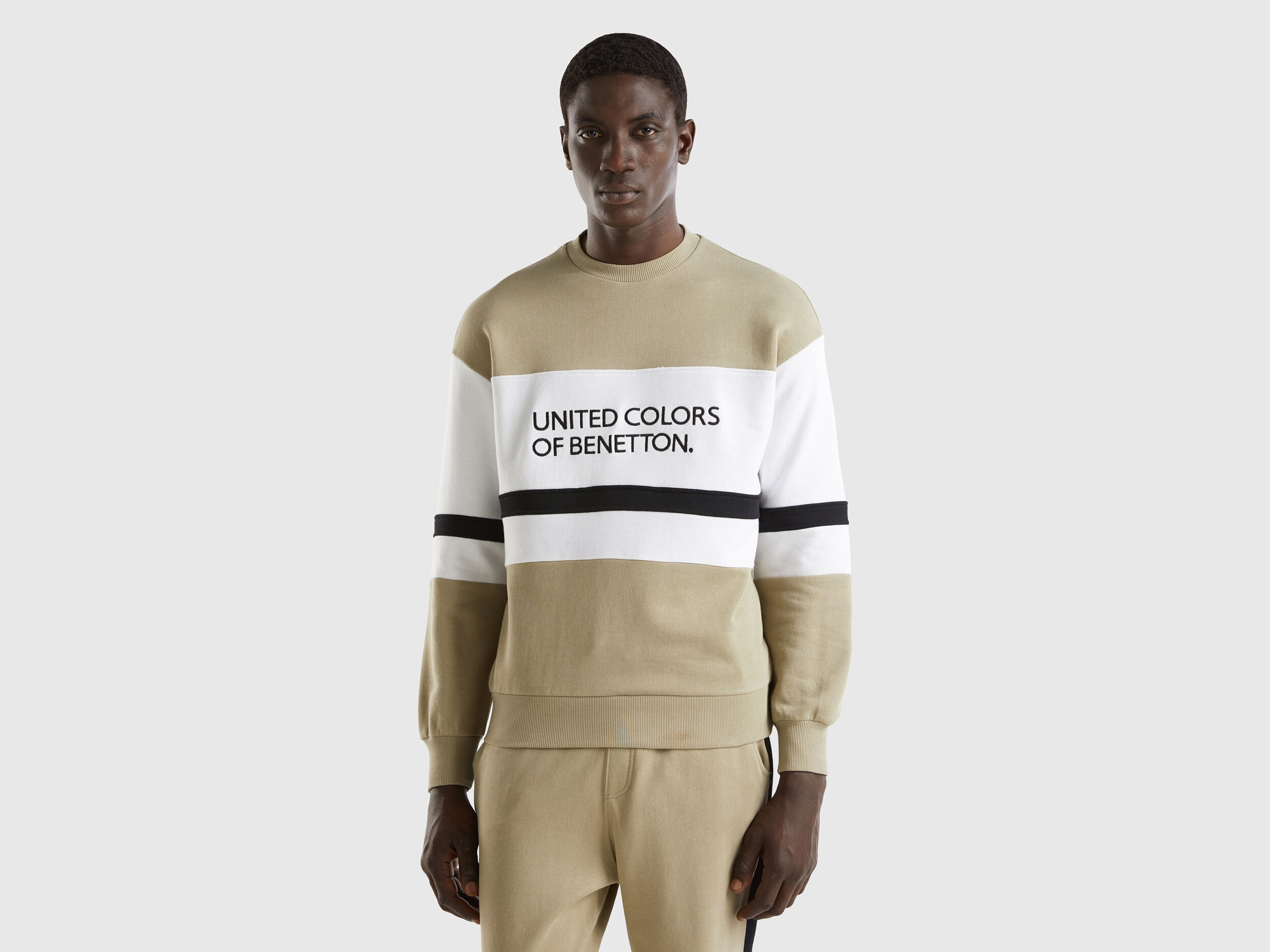 Sage green sweatshirt with logo stripe Light Green Benetton