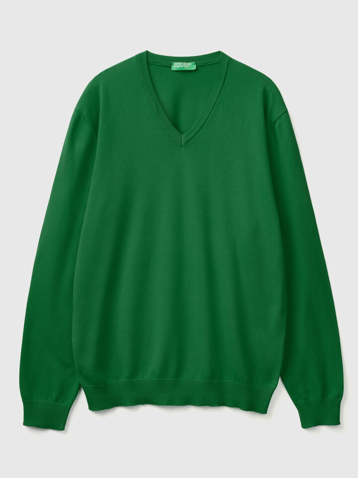 V-neck sweater in pure cotton image number 1