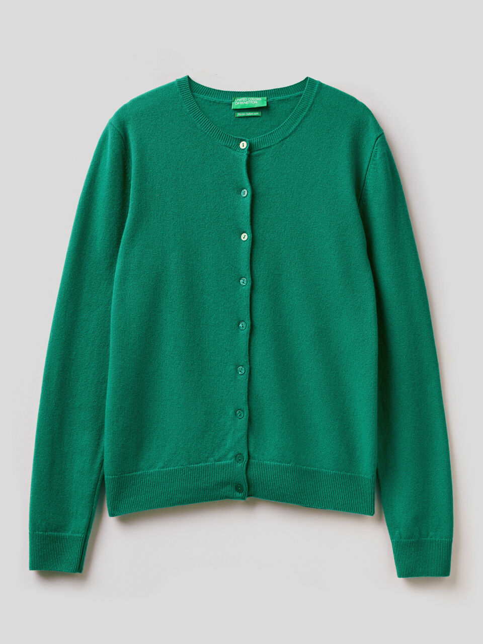Crew neck cardigan in pure virgin wool image number 1