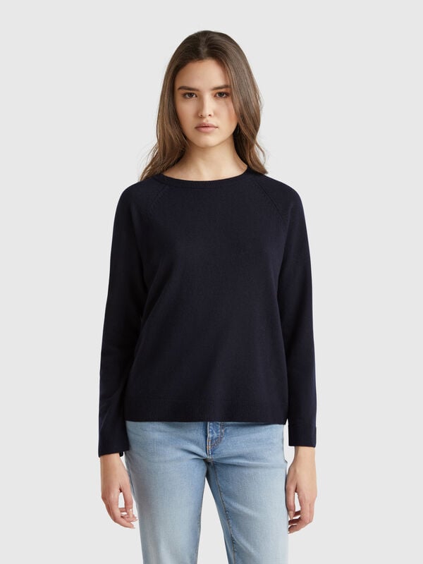 Midnight blue crew neck sweater in cashmere and wool blend Women