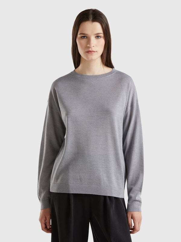 Boat neck sweater in pure Merino wool Women