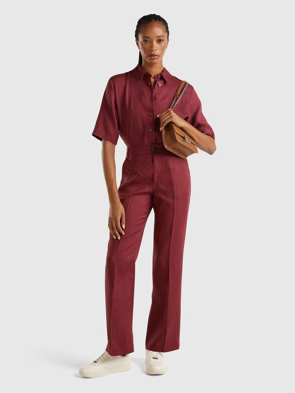 Straight leg trousers in pure linen Women