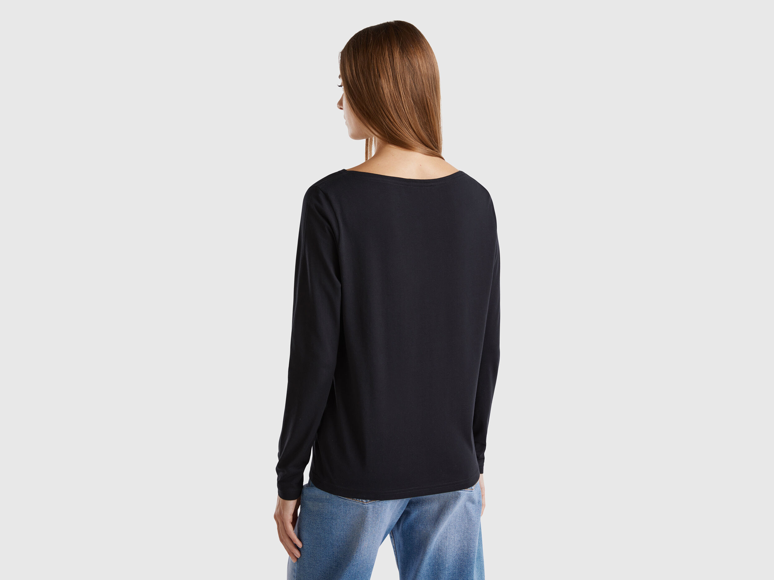 T-shirt with boat neck in 100% cotton, Black - Benetton