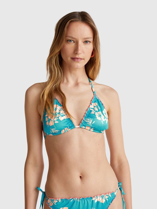 Padded triangle bikini top with flower print Women