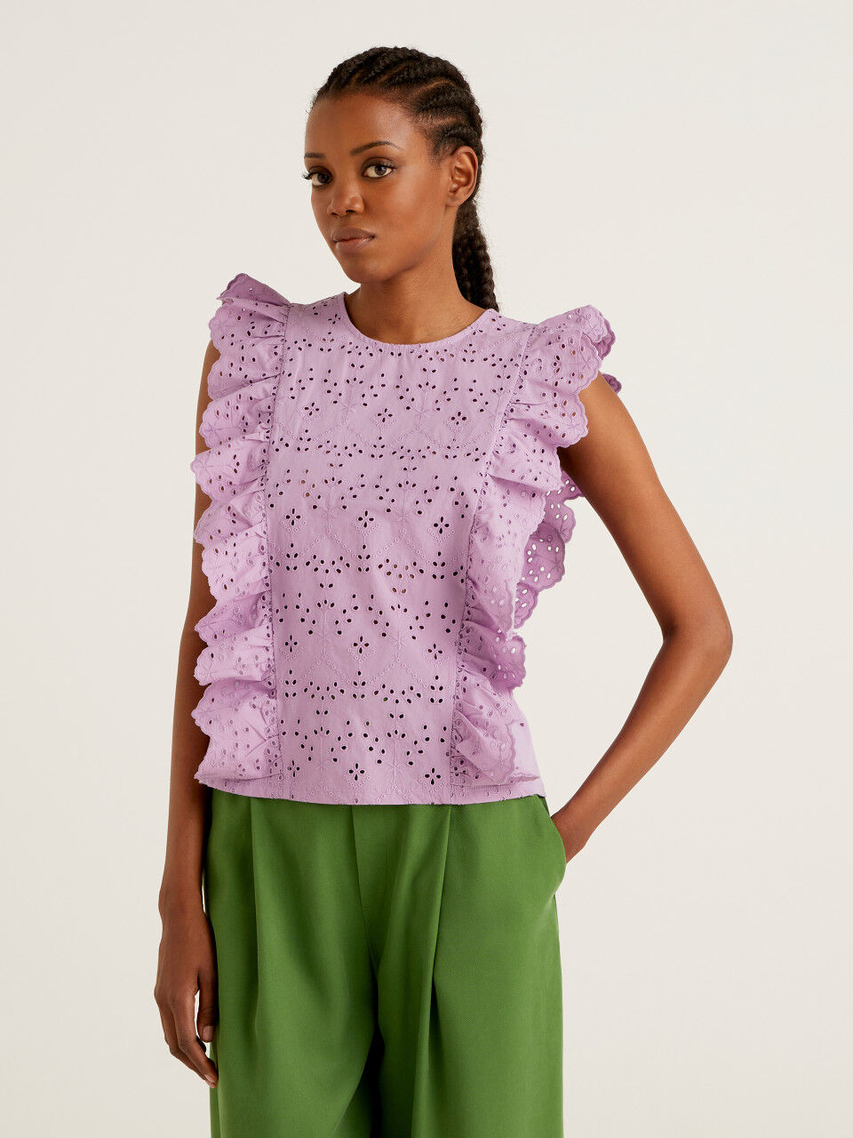 Blouse in broderie anglaise with ruffles