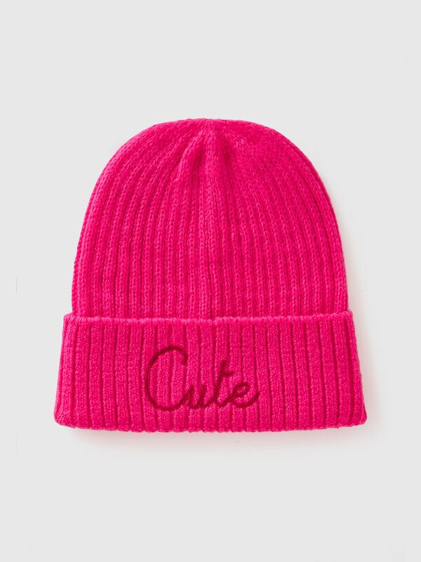 Neon pink beanie with embroidery Junior Boy