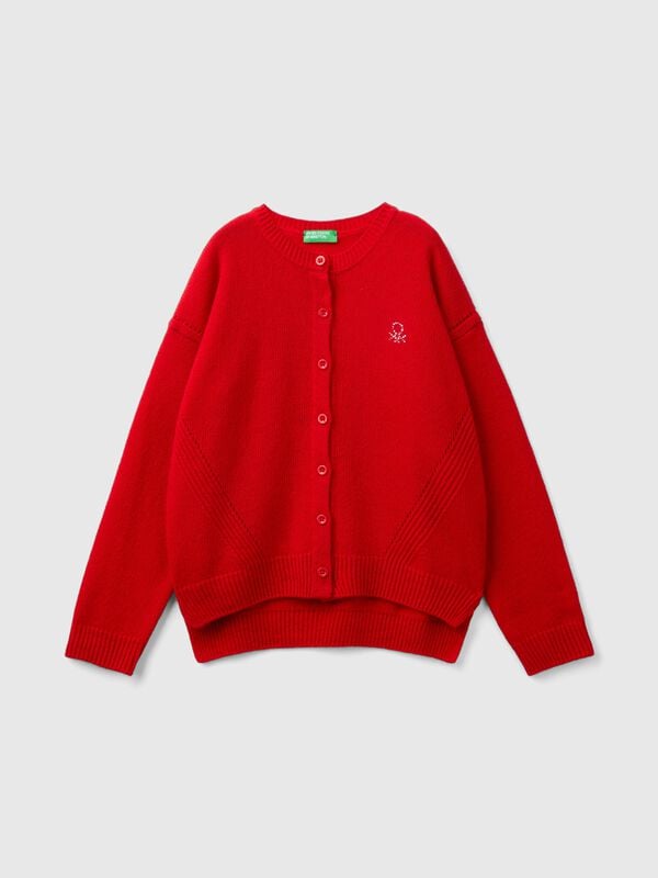 Crew neck cardigan with rhinestone logo Junior Girl