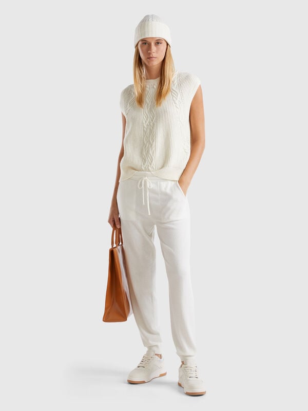 Cream sporty trousers in cashmere blend Women