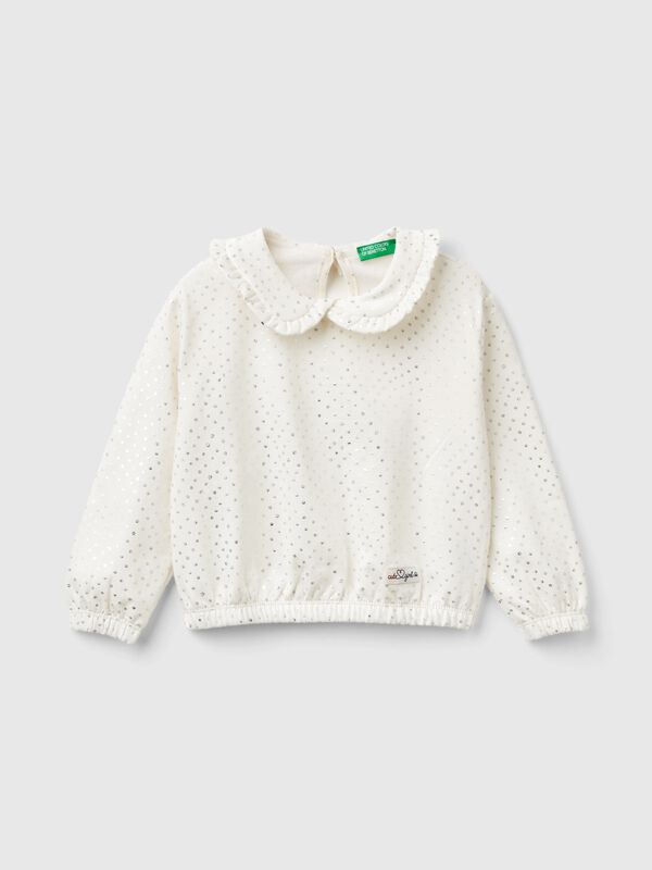 Sweatshirt with collar and glossy print Junior Girl