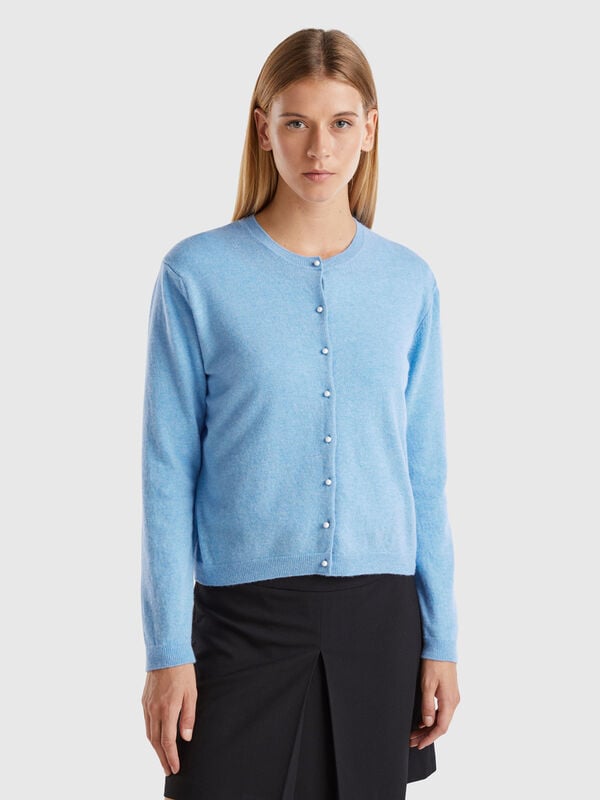 Marl sky blue cardigan in pure Merino wool Women