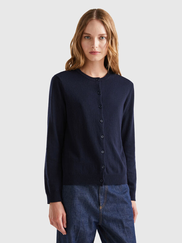 Dark blue cardigan in cashmere and wool blend Women