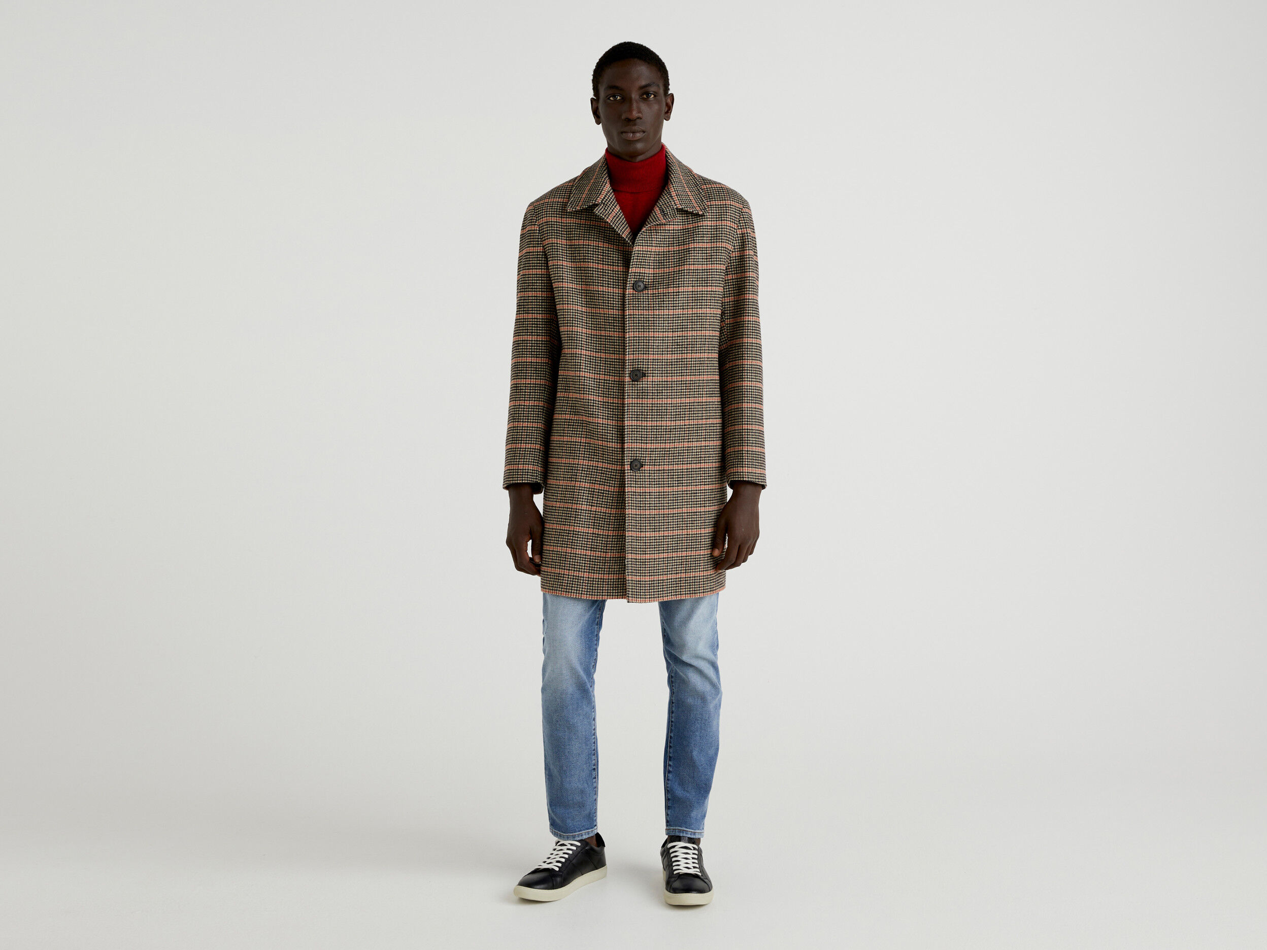 Check coat in wool blend Dove Gray Benetton