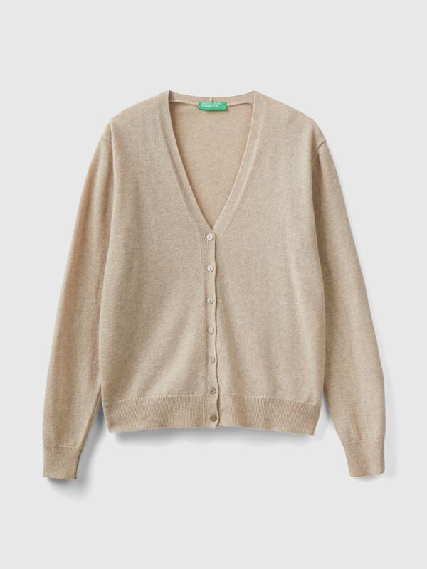 Beige V-neck cardigan in pure Merino wool Women