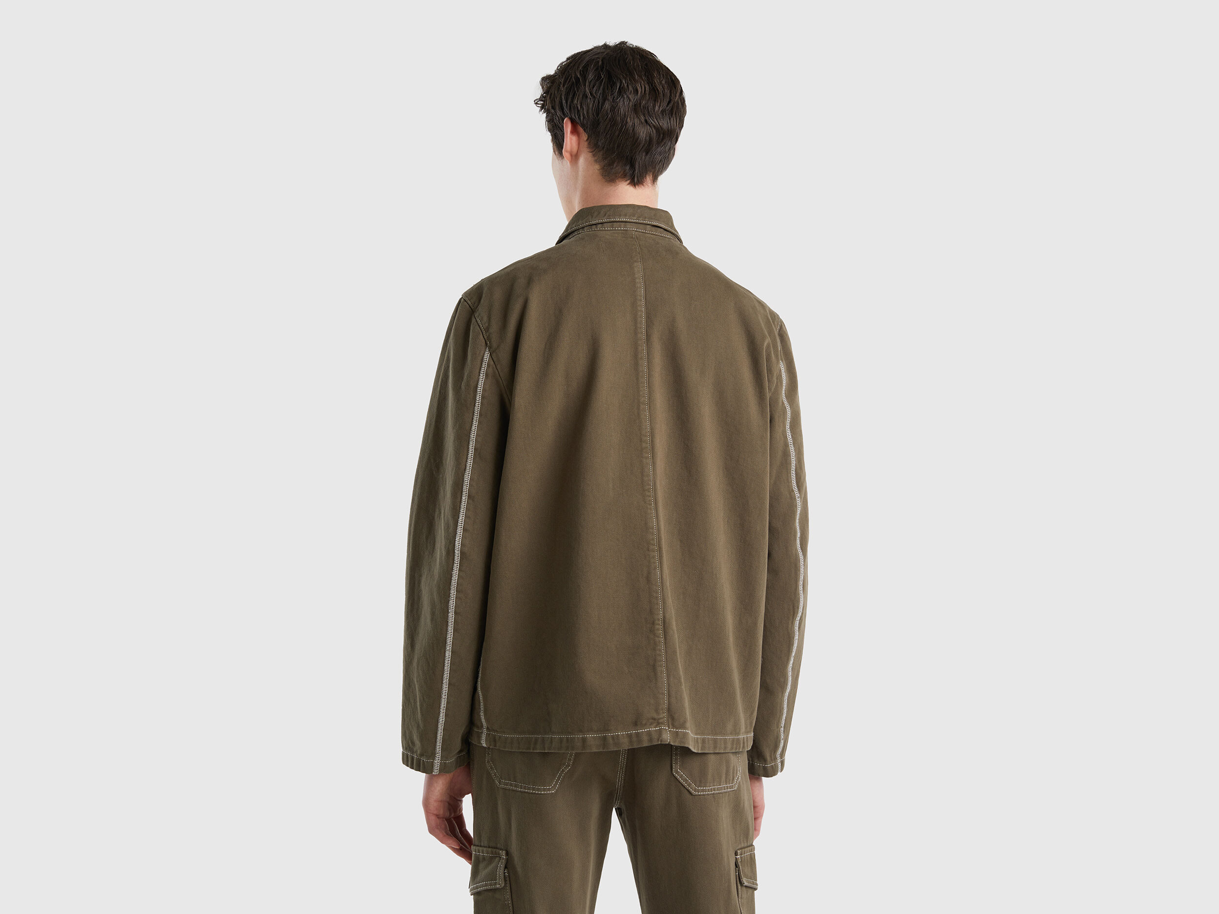 Jacket in cotton with pockets Military Green Benetton