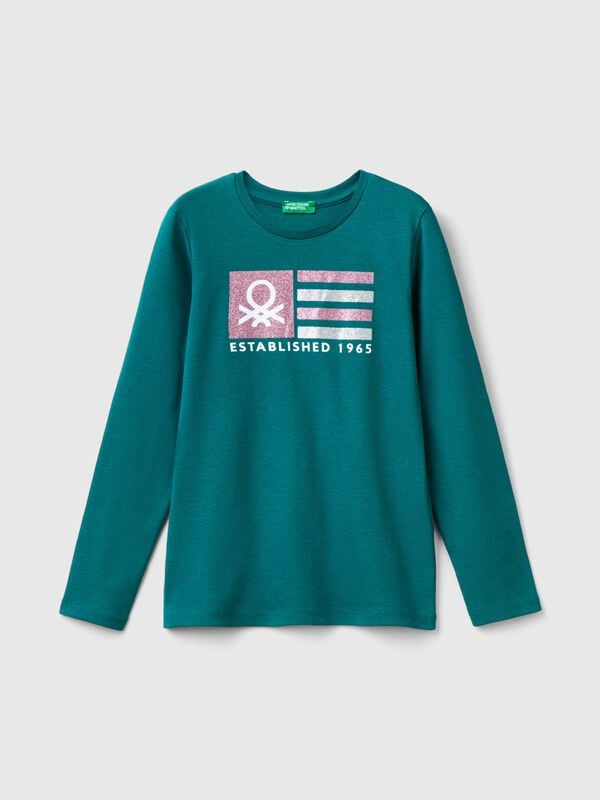 Long sleeve t-shirt with glittery print Junior Girl