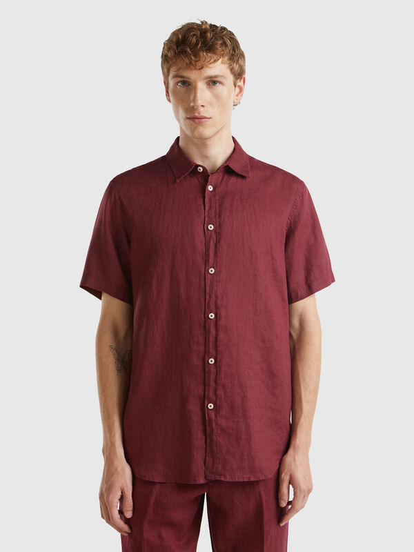 Short sleeve shirt in pure linen Men