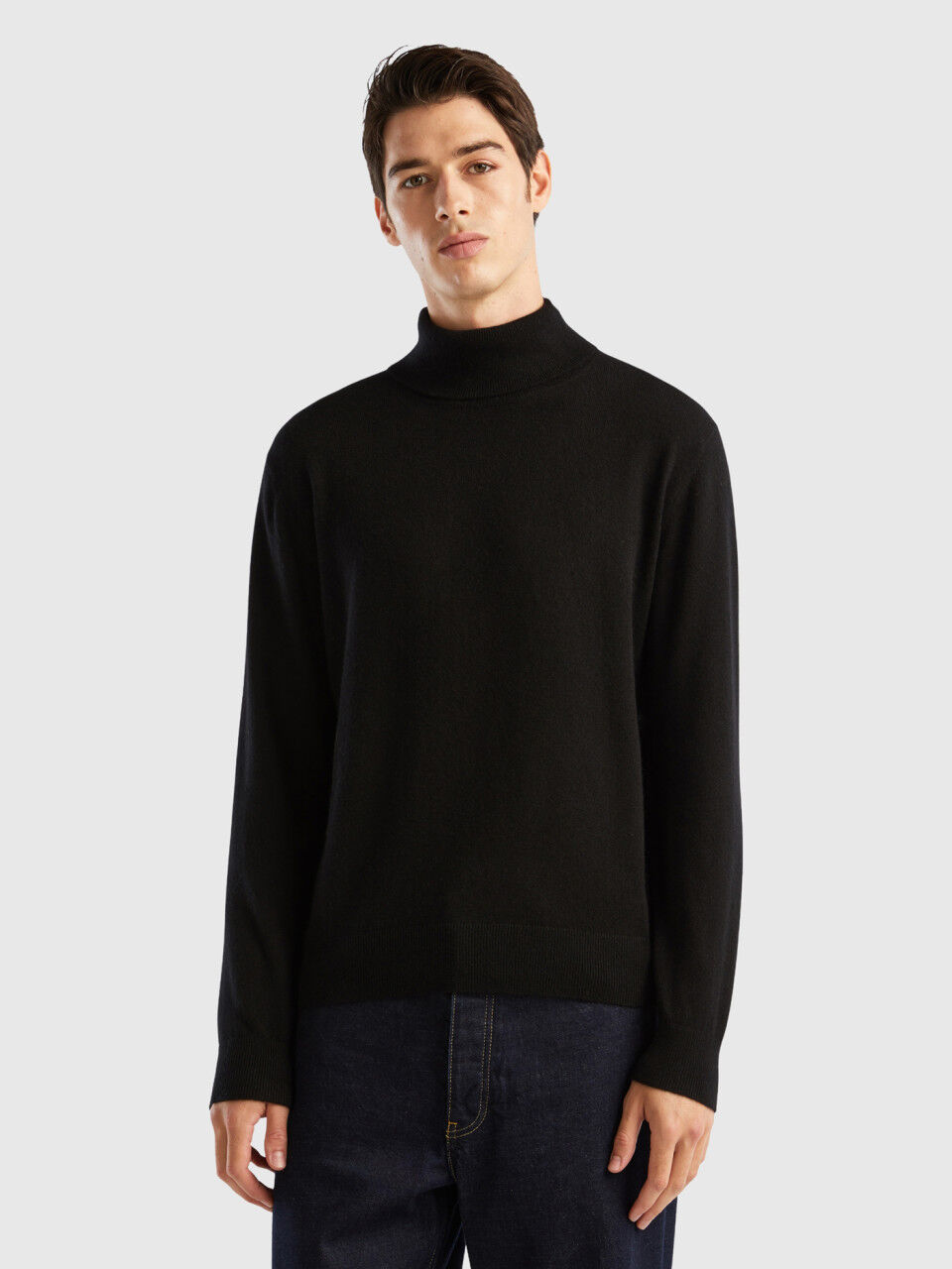 Black high neck sweater mens discount