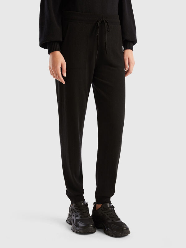 Black sporty trousers in cashmere blend Women