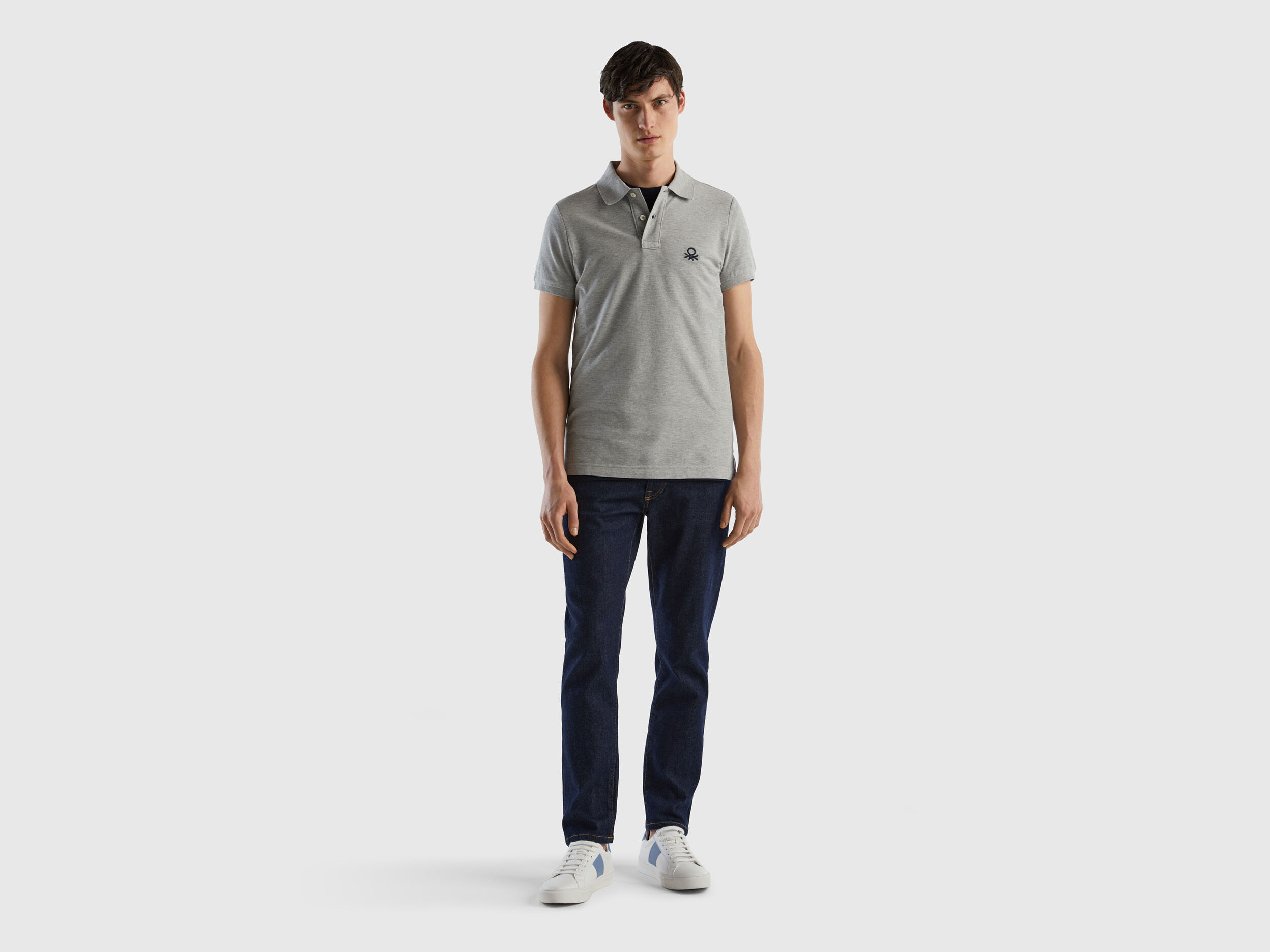 Melange gray slim fit polo Light Gray Benetton