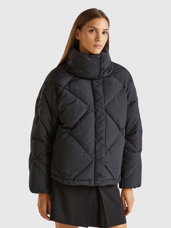 High collar puffer jacket in genuine recycled down Women