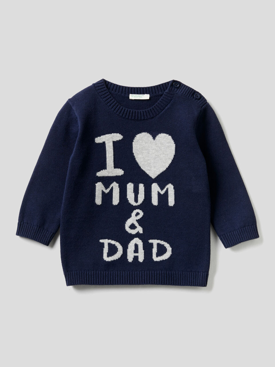 Crew neck 100% cotton sweater with inlay image number 1