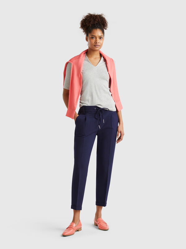 Yarn-dyed trousers with drawstring Women