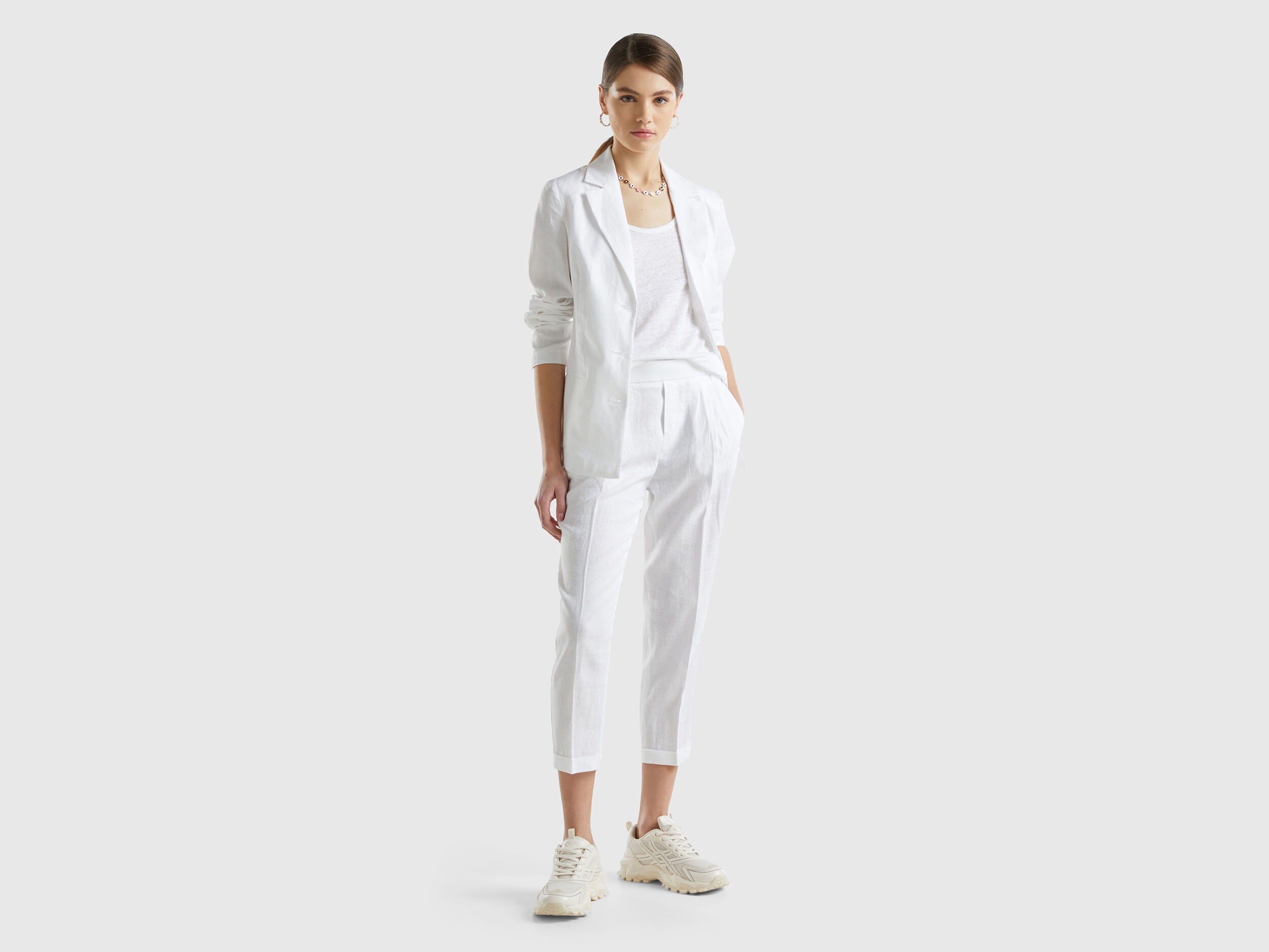 Womens white cropped trousers hot sale