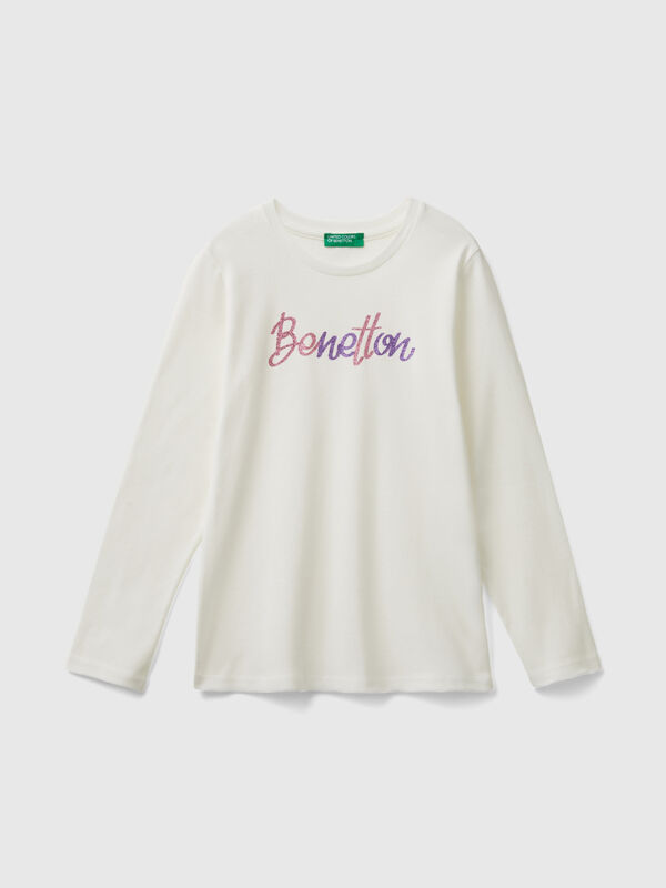Long sleeve t-shirt with glittery print Junior Girl