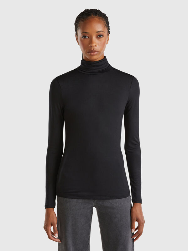 Turtleneck t-shirt in stretch viscose Women