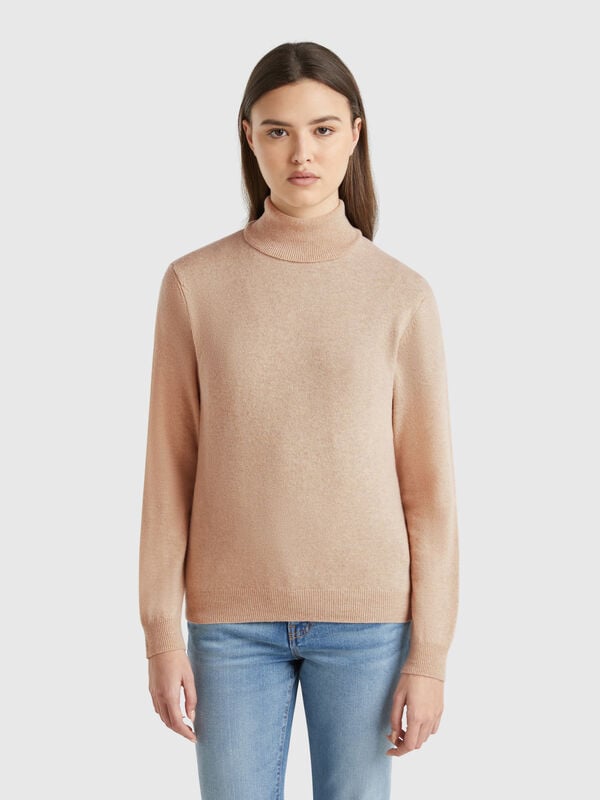 Beige turtleneck sweater in pure Merino wool Women