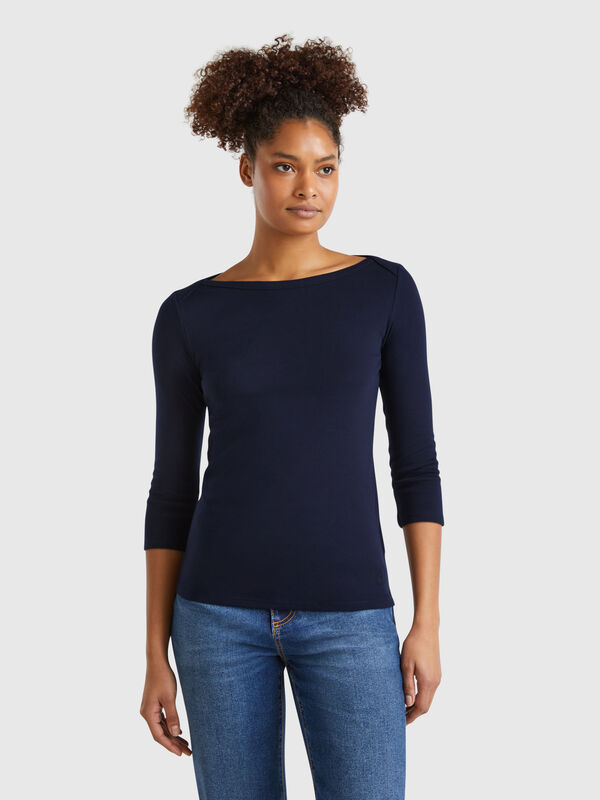 T-shirt with boat neck in 100% cotton Women