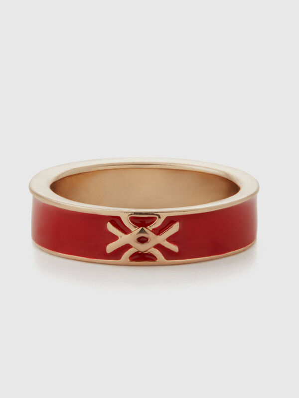 Coral red band ring with logo Women