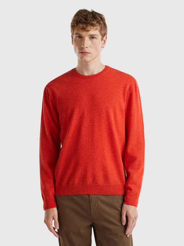 Marl orange crew neck sweater in pure Merino wool Men