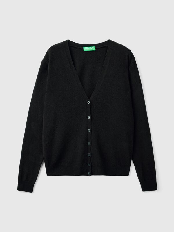 Black V-neck cardigan in pure Merino wool Women