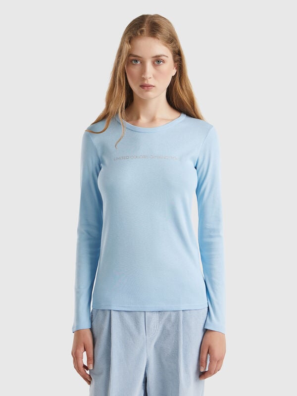 Ocean blue long sleeve t-shirt in 100% cotton Women
