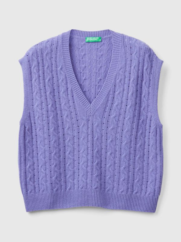 Boxy fit vest with cable knit and perforations Women
