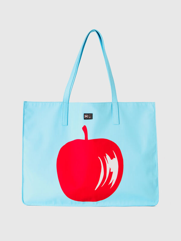 Light blue tote bag with apple print Women
