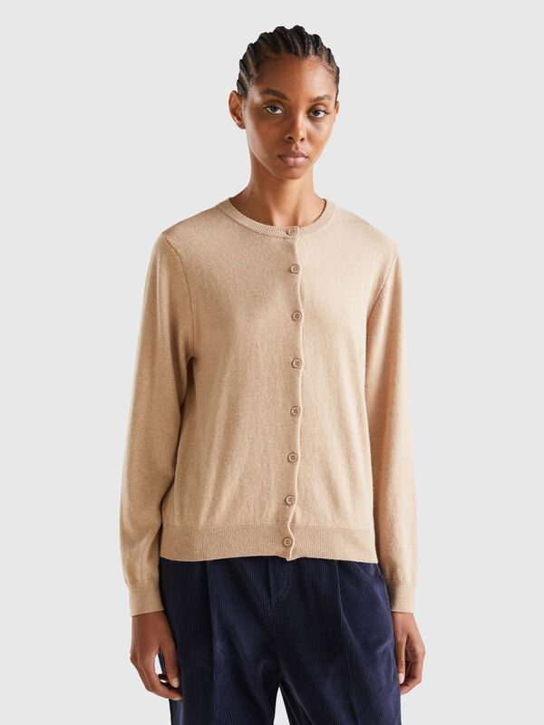 Beige cardigan in cashmere and wool blend Women
