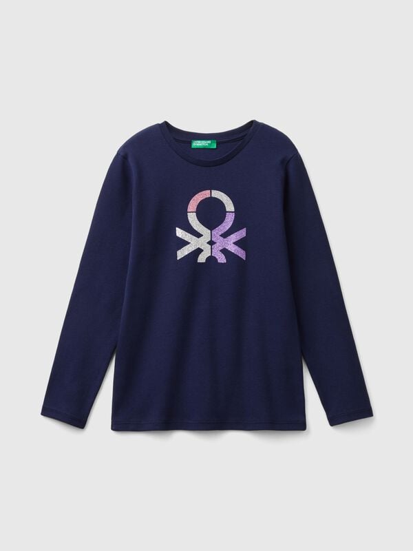 Long sleeve t-shirt with glittery print Junior Girl