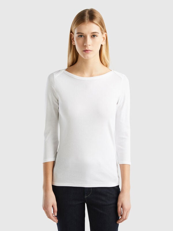 T-shirt with boat neck in 100% cotton Women
